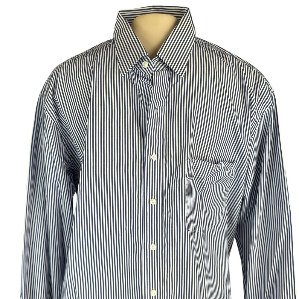 Brooks Brothers Dress Shirt Mens 15.5 - 35 Blue Gray Striped‎ Slim Fit Button Up